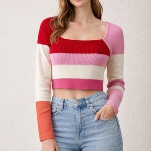 NWT Le Lis Pink and Red Striped Sweater